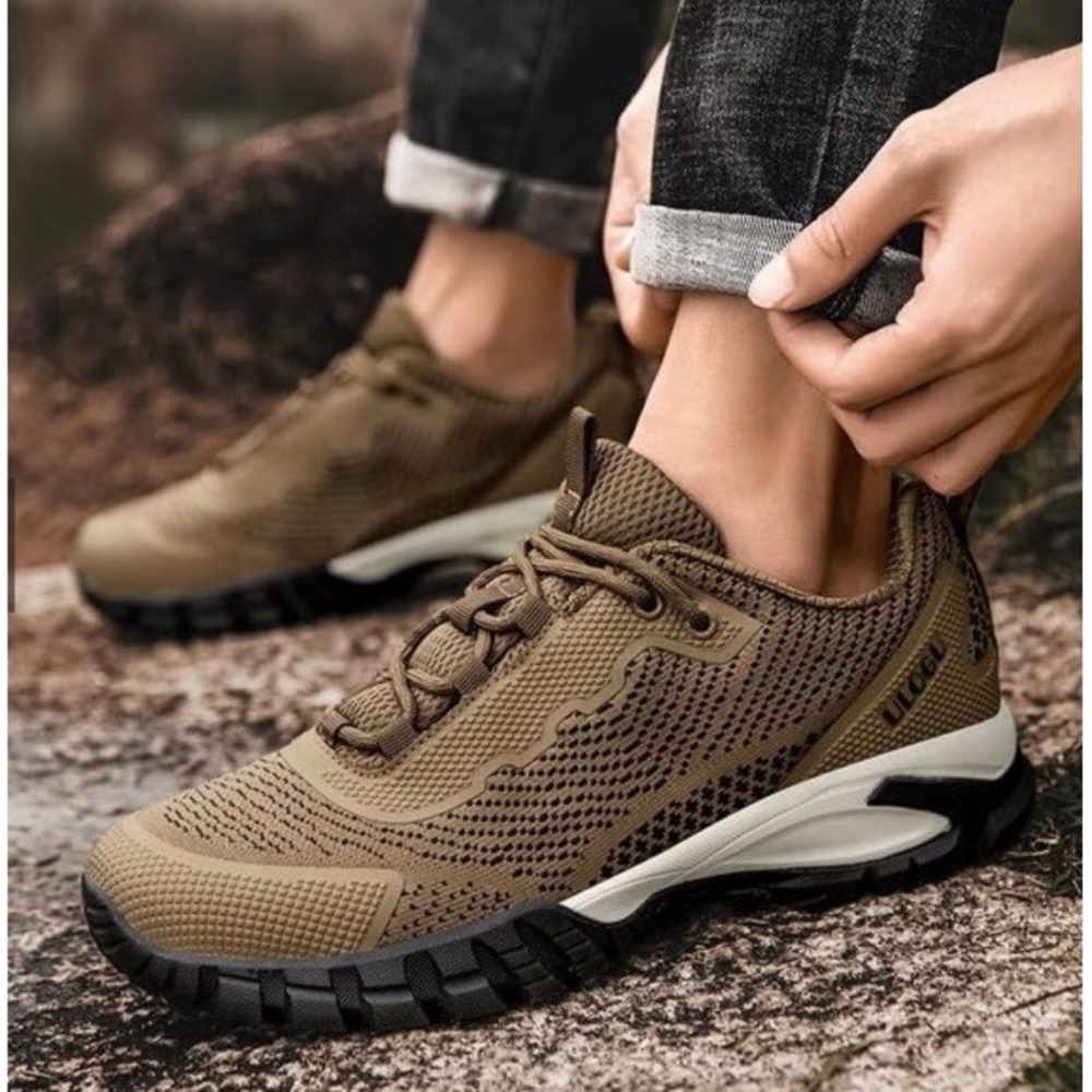 Ulogu Hiking Waterproof Shoes Mens 10.5 EU 44 Comfort Non-Slip Brown Lug Lace Up